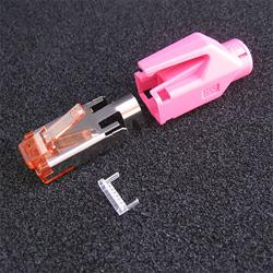 10788673 - 25 Stück Hirose TM21 Stecker, RJ45 Cat6, komplett mit Knickschutztülle magenta und Einfädelhilfe